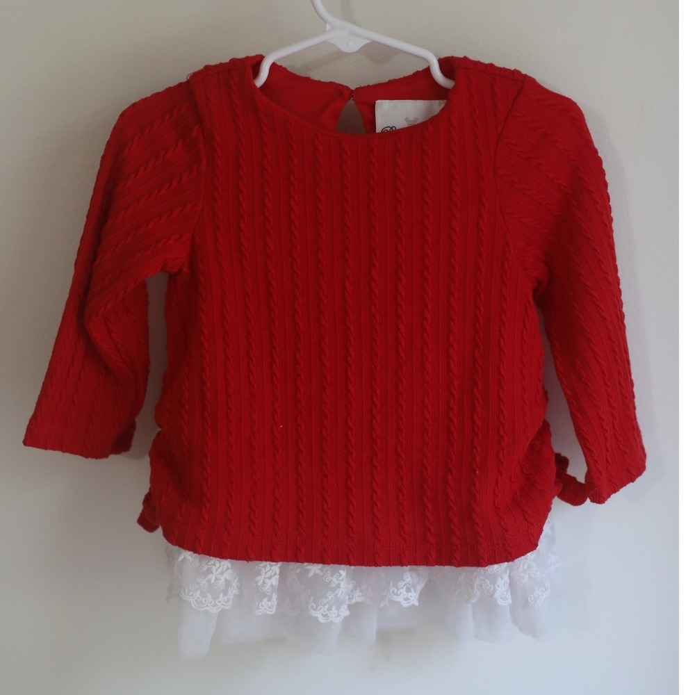 Rare Editions Red Cable Knit Lace Peplum Top 24M Christmas Holiday